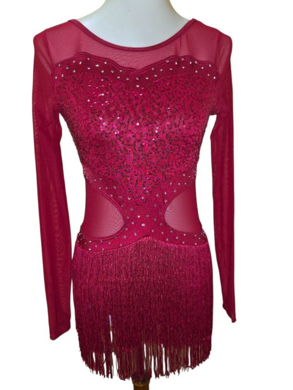 Weissman Women's Fuchsia Sequin Fringe Long-Sleeve Dance Dress